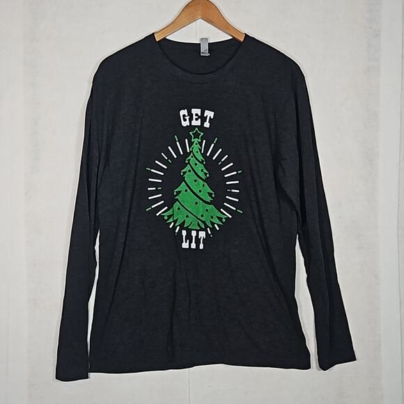 "Get Lit" Charcoal Grey Ugly Christmas Long Sleeve Tee - Unisex - Picture 1 of 7